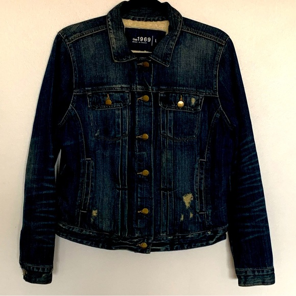 GAP 1969 Dark Denim Blue Jean Jacket Size L - Picture 1 of 11